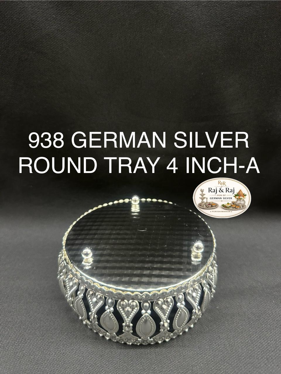 938 German Silver Round Tray 4 Inch Assorted Design