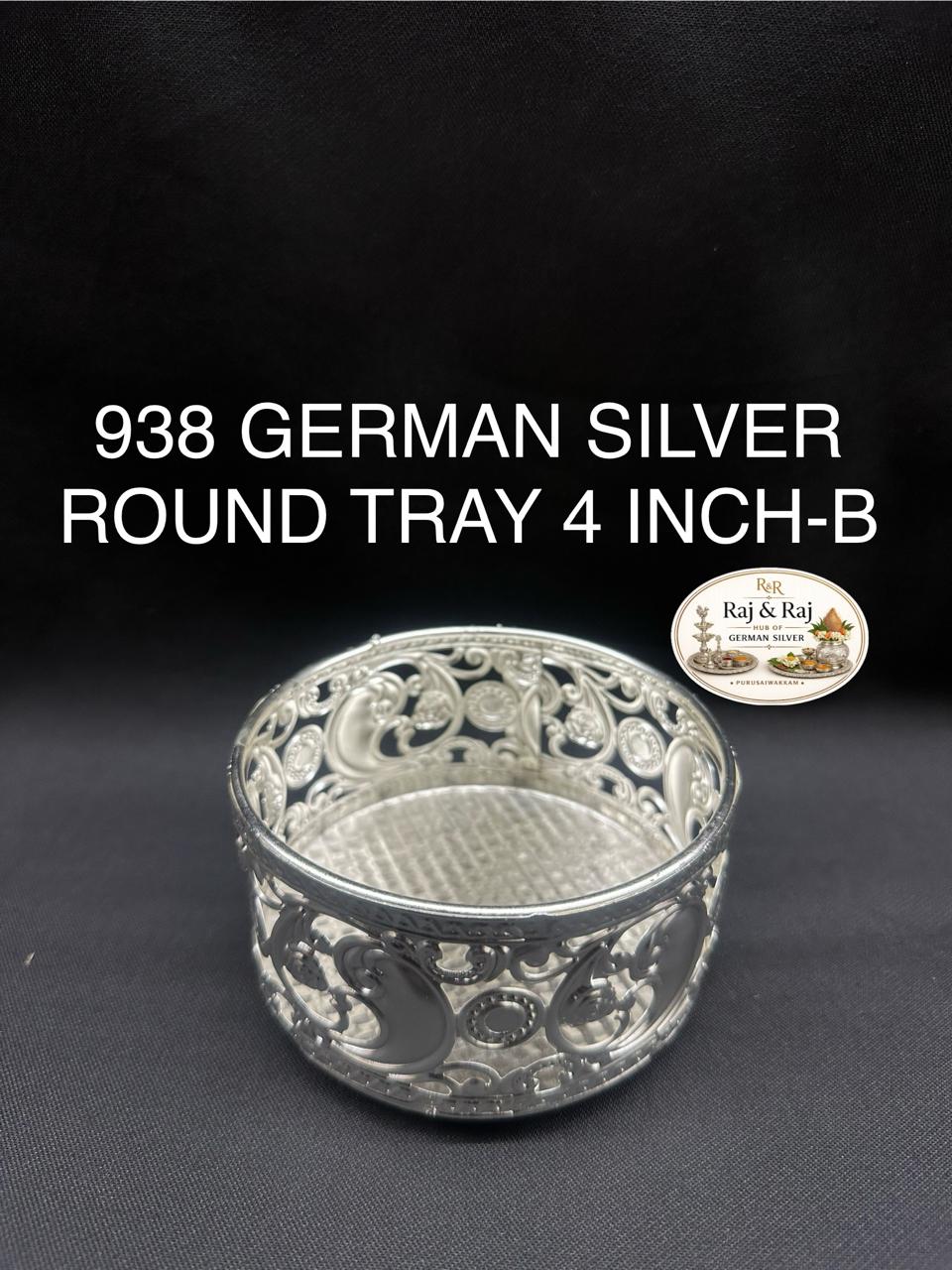 938 German Silver Round Tray 4 Inch Assorted Design