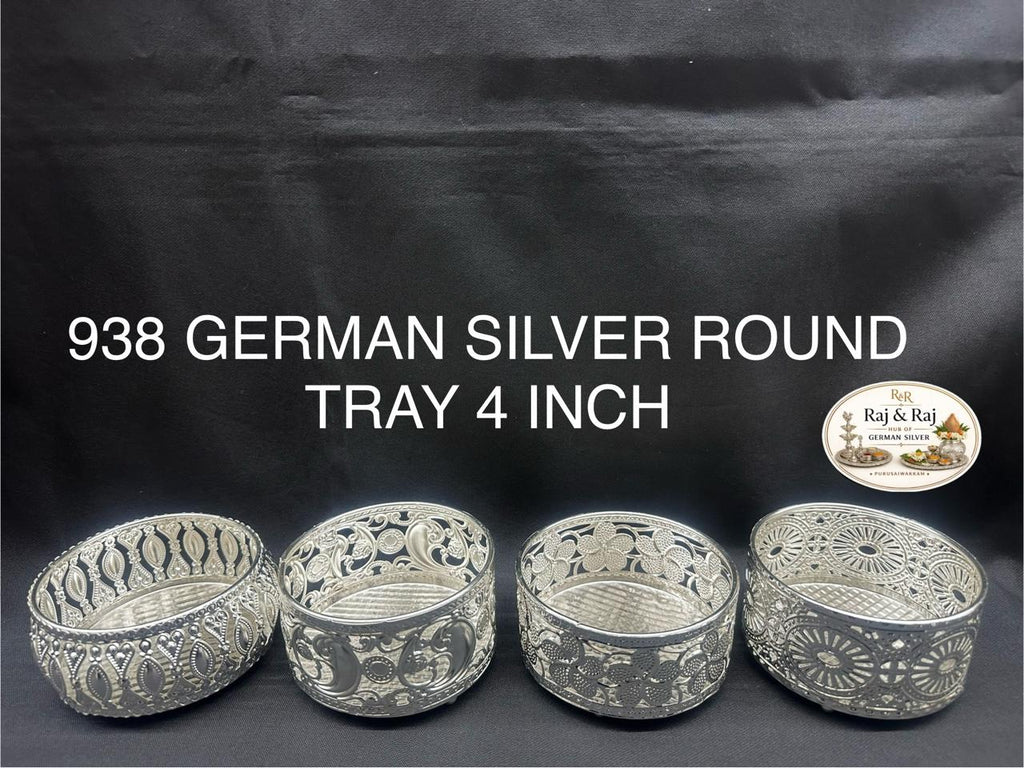 938 German Silver Round Tray 4 Inch Assorted Design