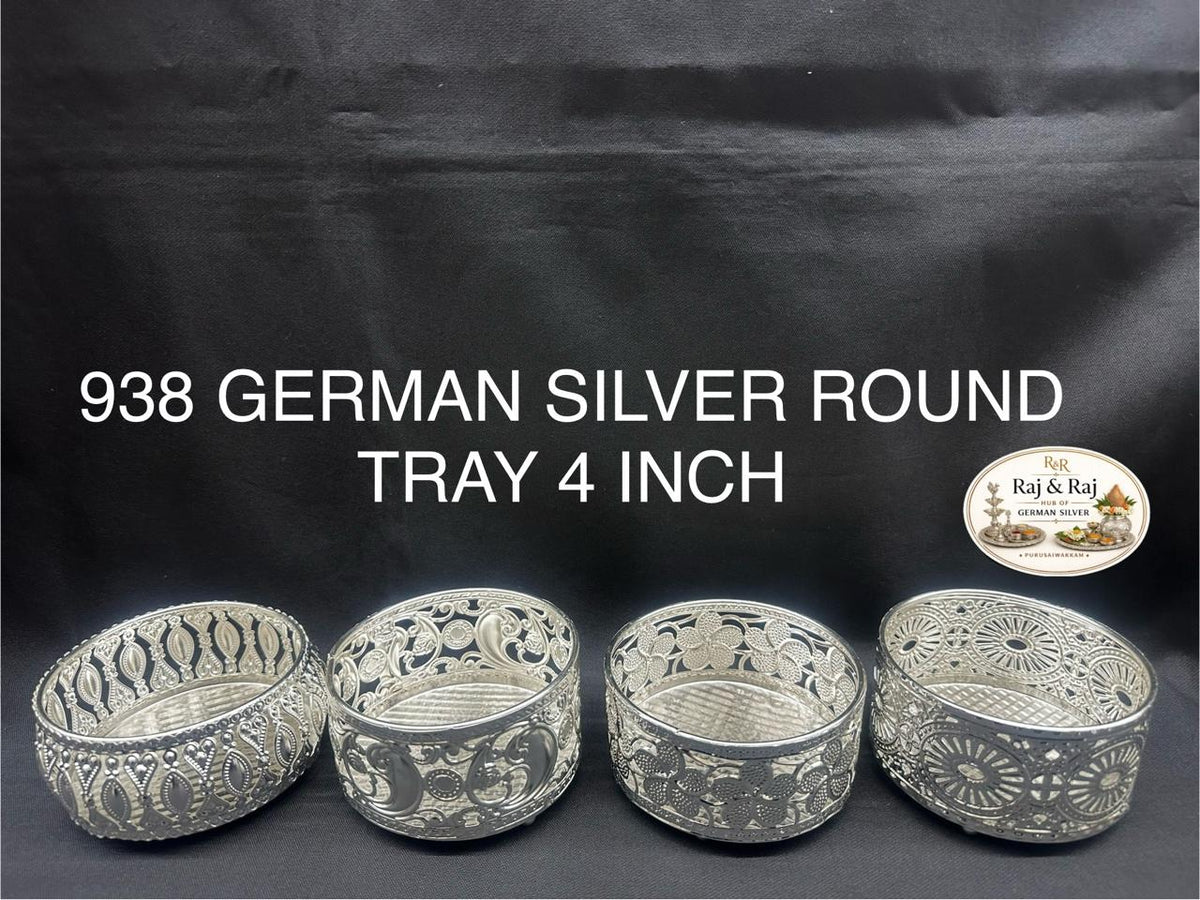 938 German Silver Round Tray 4 Inch Assorted Design