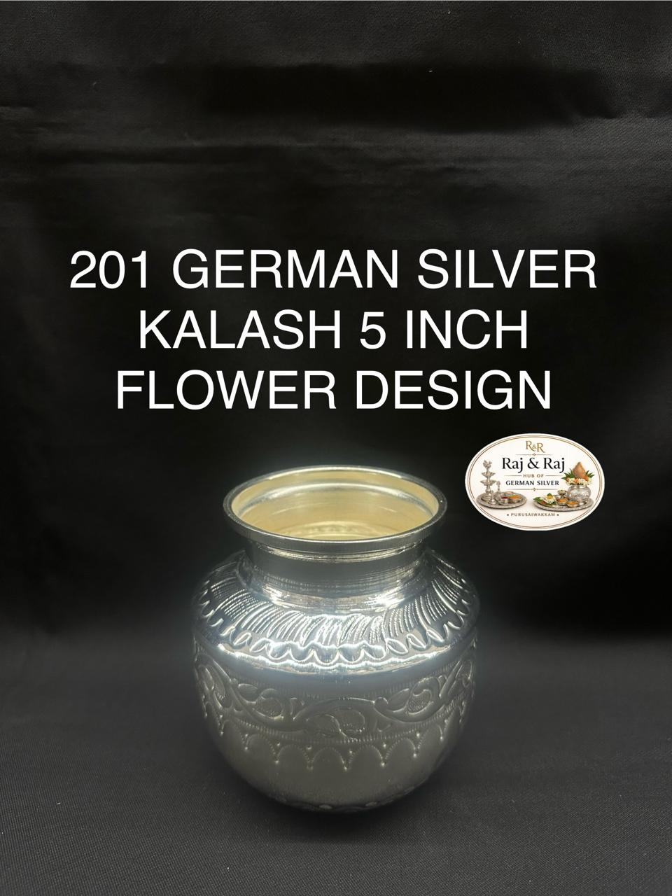 201 German Silver Kalash 5 Inch Flower Design