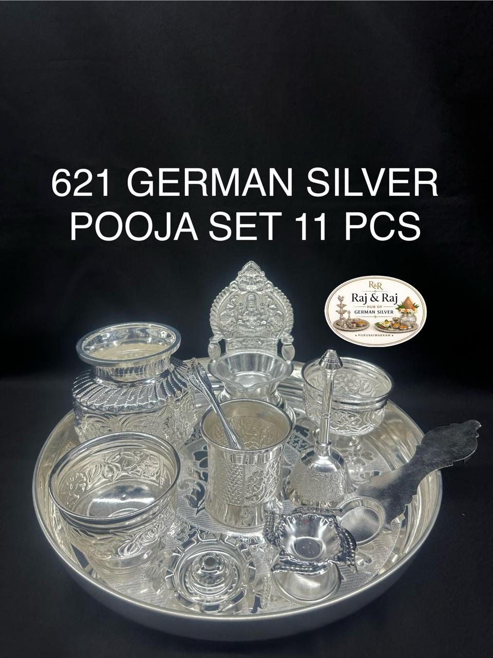 German Silver Pooja Set 11 Pcs