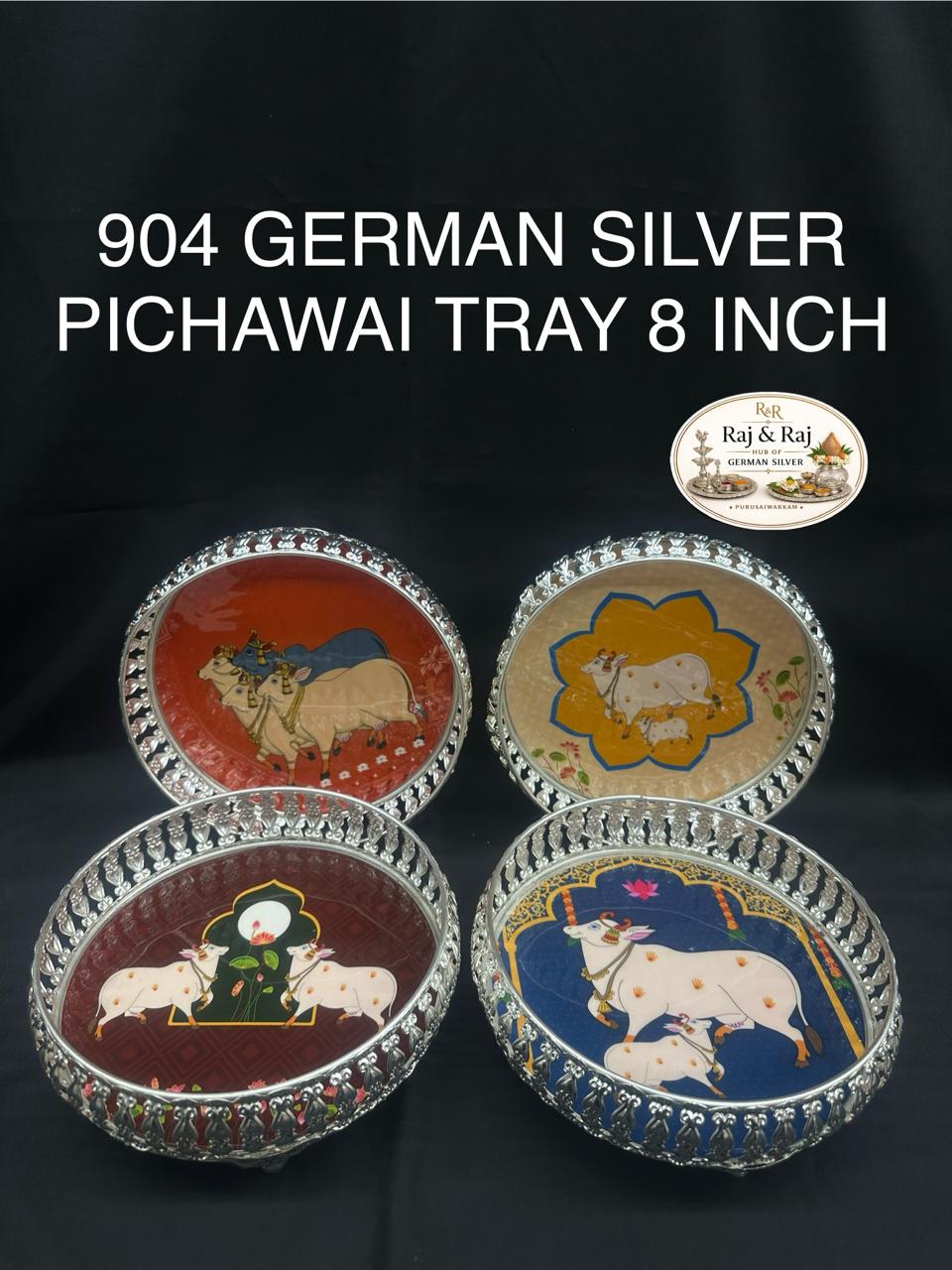 904 German Silver Pichwai Tray 8 Inch