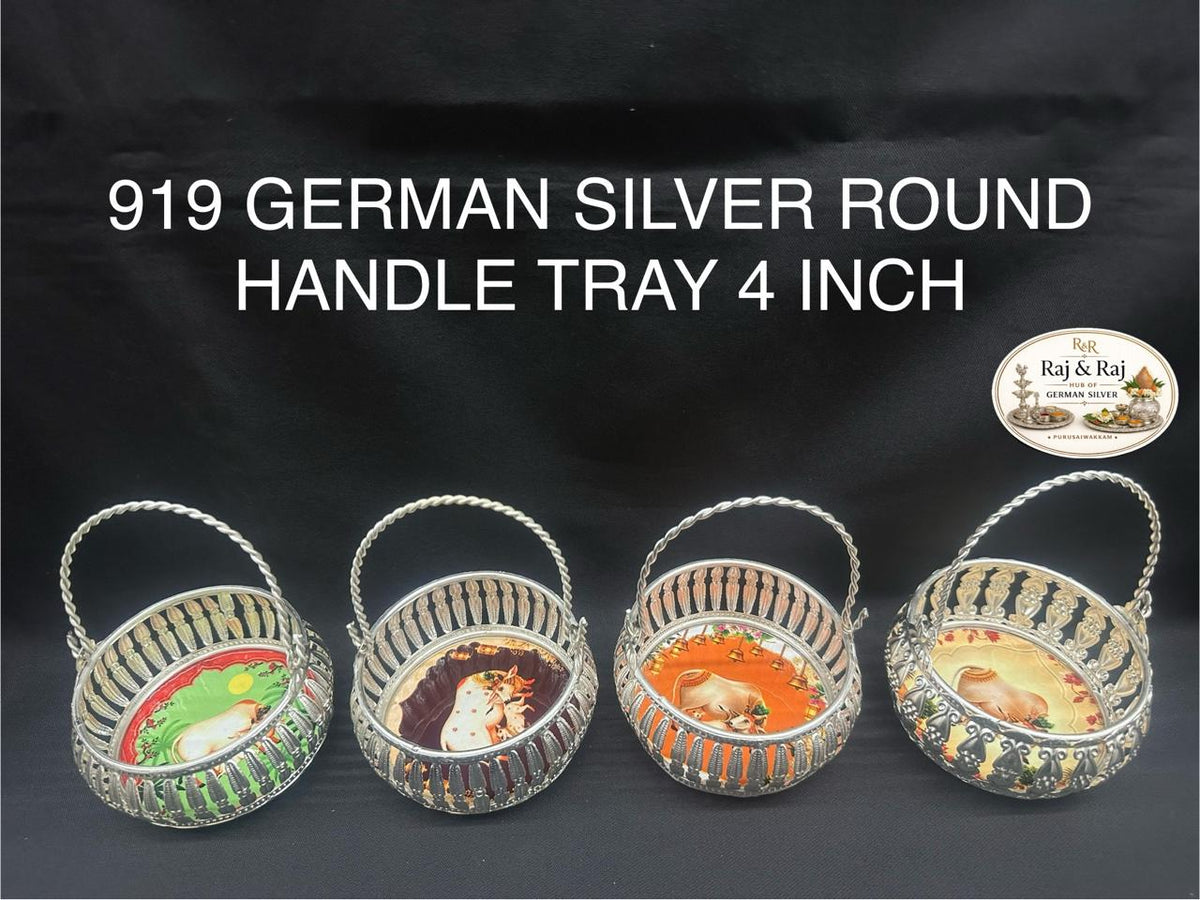 919 German Silver Pichawai Handle Tray 4 Inch